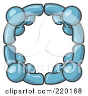 Royalty Free RF Clipart Illustration Of Four Denim Blue People Standing In A Circle And Holding Hands For Teamwork And Unity