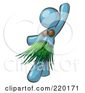 Royalty Free RF Clipart Illustration Of A Denim Blue Hula Dancer Woman In A Grass Skirt And Coconut Shells Performing At A Luau by Leo Blanchette