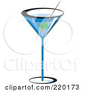 Royalty Free RF Clipart Illustration Of An Olive Garnish In A Blue Martini Alcoholic Beverage