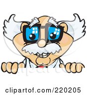Royalty Free RF Clipart Illustration Of A Senior Professor Holding And Looking Over A Blank Sign Board