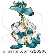 Royalty Free RF Clipart Illustration Of A Dragon Scientist Doctor Or Professor In A Lab Coat Holding A Clipboard by Dennis Holmes Designs