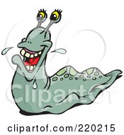 Royalty Free RF Clipart Illustration Of A Green Spotted Slug With A Grin And Sweat Drops by Dennis Holmes Designs