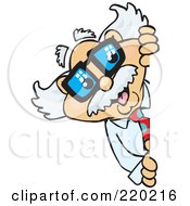 Royalty Free RF Clipart Illustration Of A Senior Professor Looking Around A Blank Sign Board by Dennis Holmes Designs