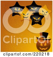 Poster, Art Print Of Evil Star Balloons Over A Halloween Jackolantern On An Orange Background