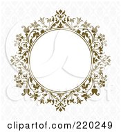 Royalty Free RF Clipart Illustration Of A Formal Invitation Design Of A Brown Floral Circle With White Space On A Gray Pattern