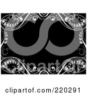 Royalty Free RF Clipart Illustration Of An Ornate Border Of White Leafy Vines Around Black Space