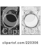 Poster, Art Print Of Digital Collage Of Ornate Circle Frames With Stars And Swirls On Black And Gray Backgrounds