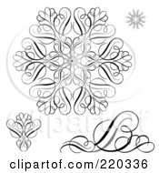 Royalty Free RF Clipart Illustration Of A Digital Collage Of Black And White Snowflake And Swirl Designs