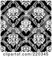 Royalty Free RF Clipart Illustration Of A Seamless Backgorund Of White Floral Vase Patterns On Black