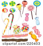 Royalty Free RF Clipart Illustration Of A Digital Collage Of Hard Candies And Licorice Ropes by Cherie Reve
