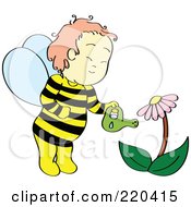 Poster, Art Print Of Happy Bee Boy Watering A Coneflower Plant