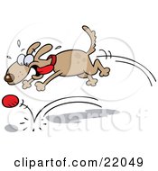 Clipart Illustration Of A High Strung Brown Dog With His Tongue Flying In The Breeze Chasing After A Bouncing Ball by gnurf #COLLC22049-0050