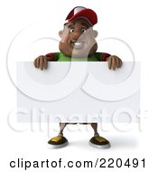 Royalty Free RF Clipart Illustration Of A 3d Chubby Black Burger Man Holding A Blank Sign 2
