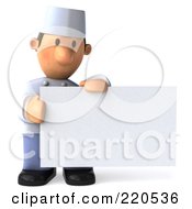 Royalty Free RF Clipart Illustration Of A 3d Young Chef Holding And Looking Down At A Blank Sign