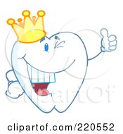 Royalty Free RF Clipart Illustration Of A Tooth Character Wearing A Crown And Giving The Thumbs Up