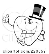 Royalty Free RF Clipart Illustration Of An Outlined Tooth Character Gentleman Wearing A Top Hat And Holding A Thumb Up