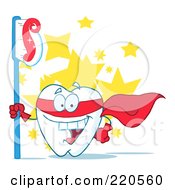 Poster, Art Print Of Tooth Character Superhero With A Tooth Brush And Paste Over Stars