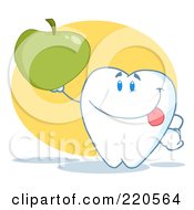 Poster, Art Print Of Tooth Character Holding Up A Green Apple