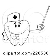 Royalty Free RF Clipart Illustration Of A Coloring Page Outline Of A Tooth Character Nurse Holding A Pointer Stick