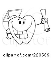 Royalty Free RF Clipart Illustration Of A Coloring Page Outline Of A Tooth Character Graduate Holding A Diploma