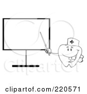 Poster, Art Print Of Outlined Tooth Character Pointing To A Blank Board