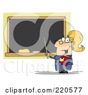 Poster, Art Print Of Middle Aged Blond Female Professor Pointing To A Chalk Board