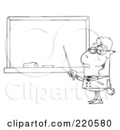 Royalty Free RF Clipart Illustration Of An Outlined Senior Male Professor Pointing To A Chalk Board