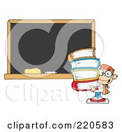 Poster, Art Print Of Red Haired School Boy Carrying Books By A Blank Chalk Board