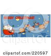 Poster, Art Print Of Merry Christmas Greeting Above A Team Of Reindeer And Santa In His Sleigh Flying
