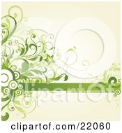 Clipart Illustration Picture of Green Leafy Vines And Flowers With Circles With A Green Text Band by OnFocusMedia #COLLC22060-0049