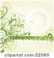 Poster, Art Print Of Green Leafy Vines And Flowers With Circles With A Green Text Band