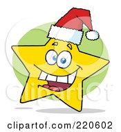 Royalty Free RF Clipart Illustration Of A Yellow Christmas Star Wearing A Santa Hat
