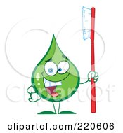 Royalty Free RF Clipart Illustration Of A Happy Green Toothpaste Drop Holding A Tooth Brush by Hit Toon