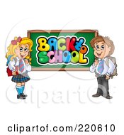Poster, Art Print Of Private School Boy And Girl By A Back To School Chalk Board