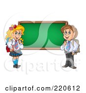 Poster, Art Print Of Private School Boy And Girl By A Blank Chalk Board