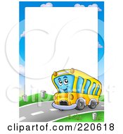 Poster, Art Print Of Frame Of A Happy Driving School Bus Around White Space