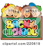 Poster, Art Print Of Row Of Happy School Children Faces Over A Back To School Chalk Board