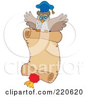 Royalty Free RF Clipart Illustration Of A Professor Owl Flying With A Parchment Page And Medal