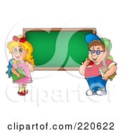 Poster, Art Print Of Chubby School Boy And Girl By A Blank Chalk Board