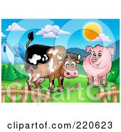 Poster, Art Print Of Cute Cow And Pig In A Mountainous Pasture
