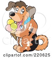 Poster, Art Print Of Happy Dog Licking A Waffle Cone