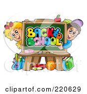 Poster, Art Print Of School Boy And Girl Looking Around A Back To School Chalk Board