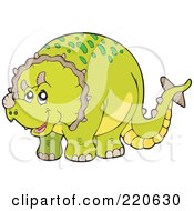 Poster, Art Print Of Cute Green Triceratops Dino With Spots On His Back