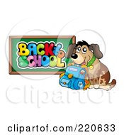 Poster, Art Print Of Happy Dog With A Backpack By A Back To School Chalk Board