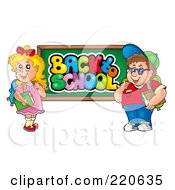 Poster, Art Print Of Chubby School Boy And Girl By A Back To School Chalk Board