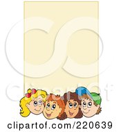 Royalty Free RF Clipart Illustration Of A Row Of School Boy And School Girl Faces Over Beige Paper