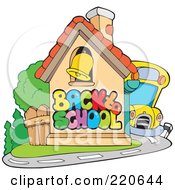 Yellow School Bus Beside A Back To School House With A Bell