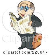 Poster, Art Print Of Caucasian Businessman Standing And Reading A Newspaper