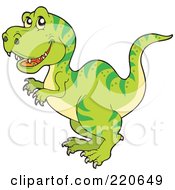 Poster, Art Print Of Cute Green Tyrannosaurus Rex Dino With Green Stripes