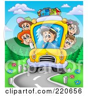 Poster, Art Print Of Crowded Bus Of Happy Kids Driving Down A Curving Road